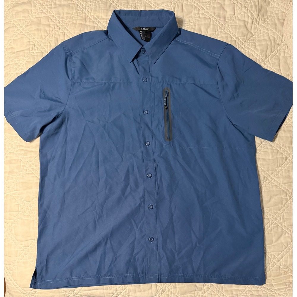 5.11 Tactical Marksman Shirt Mens Large Blue Short Sleeve Button Down Utility